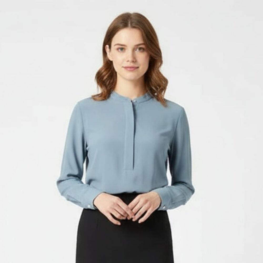 Amina Rubinacci 100% Silk Gray Long Sleeve Tunic Top 44 14